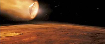Space probe entering Mars' atmosphere